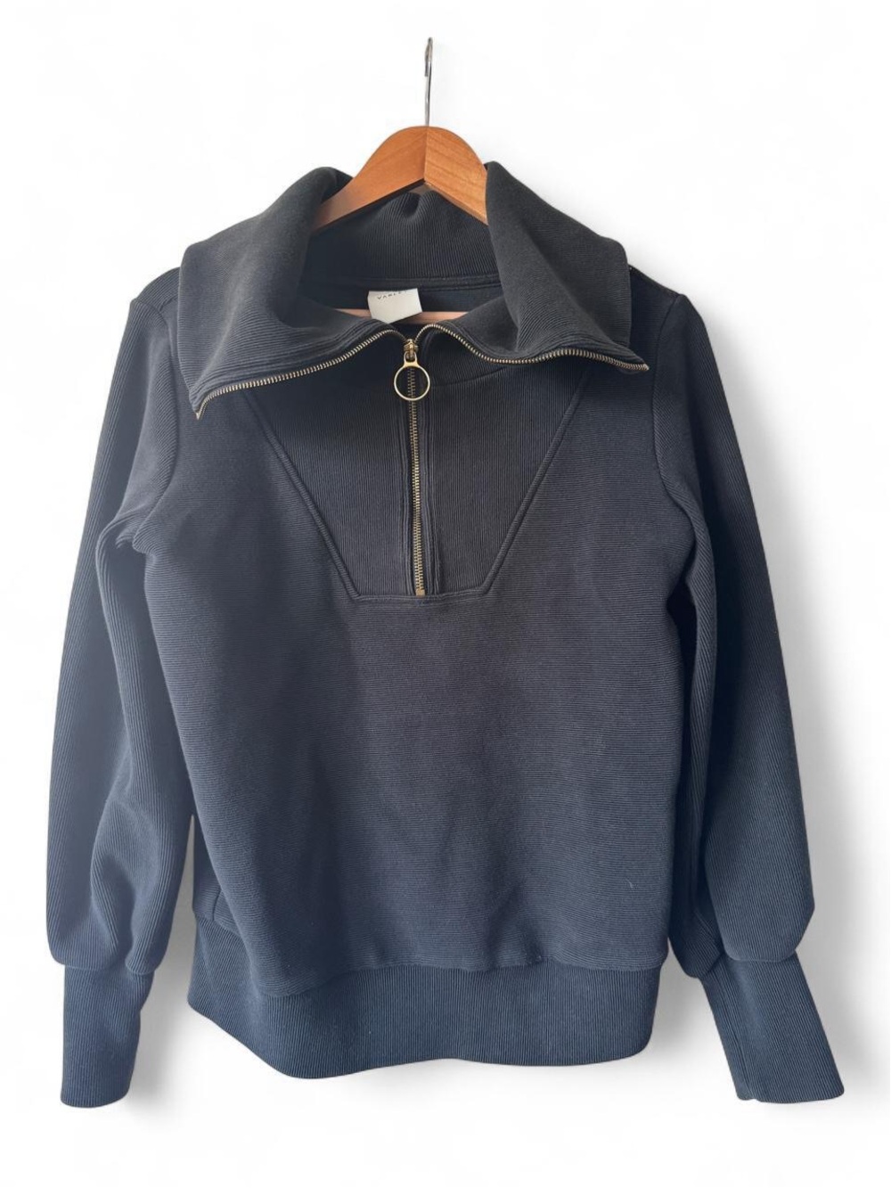 Varley Black Half-Zip Funnel Neck Sweater